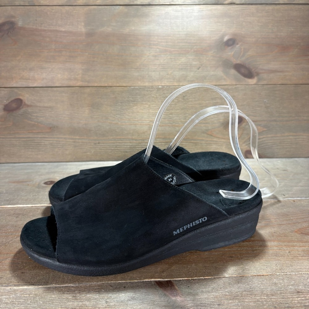 Mephisto Womens size 7 shoes Black Suede Slingback Wedge Comfort sandals